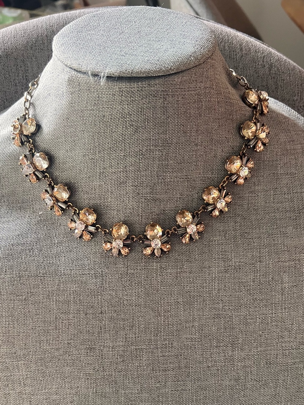 Vintage Banana Republic Floral Champagne Smoky Cz Prong Setting Crystal Paste